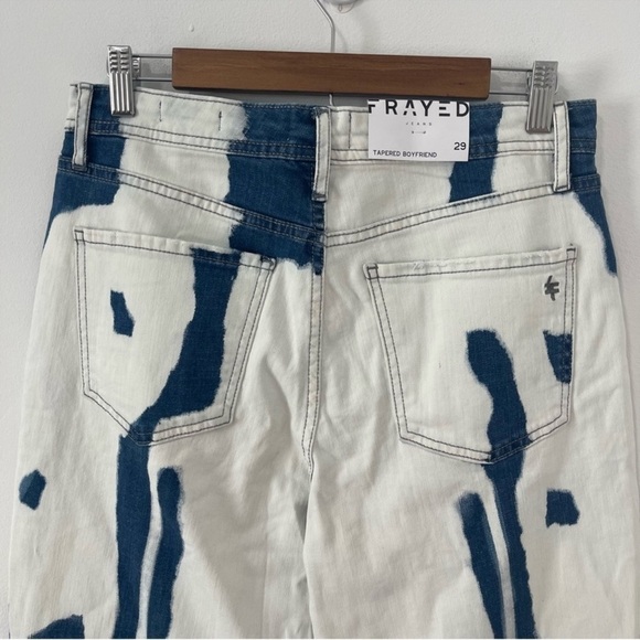 Frayed Jeans Painted Tapered Boyfriend Cut Size 29 distressed raw hem NWT - Picture 9 of 9